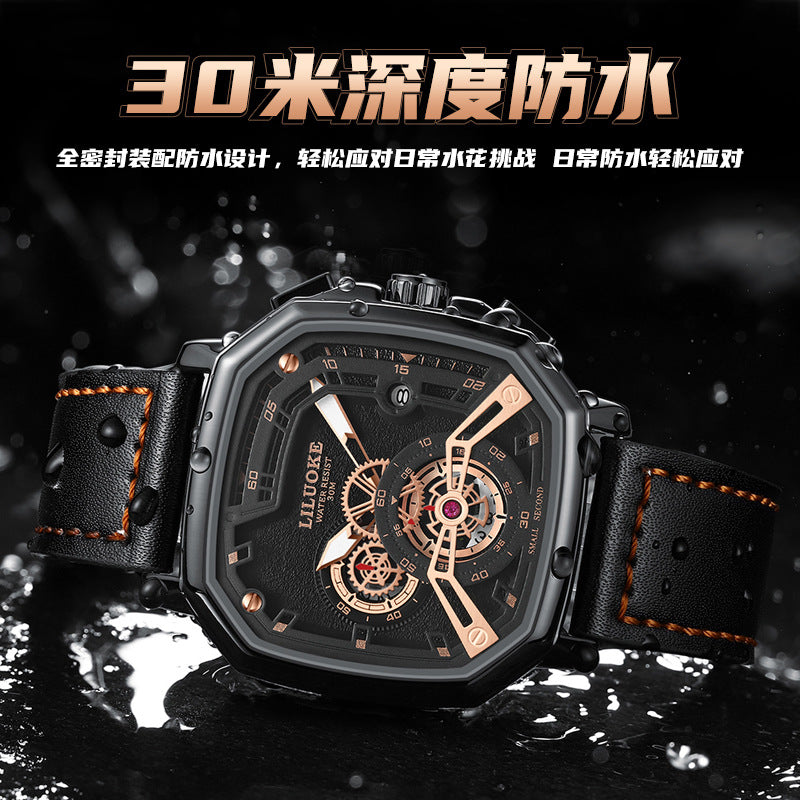 GESMART Men's Square Quartz Watch Luminous Water Resistant Trendy Fashion Casual Wristwatch