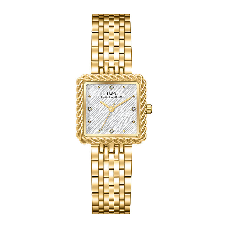 Women's Square Gold-Tone Vintage Steel-Band Quartz Watch