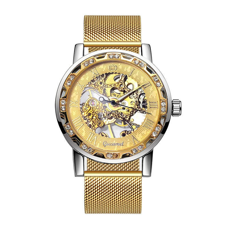 GESMART Men's Hand Winding Mechanical Skeleton Watch Crystal Studded Classic Casual Fashion