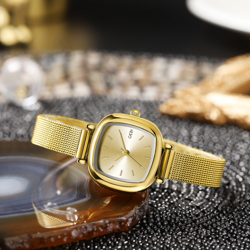 GESMART Women's Small Square Mesh Band Quartz Watch Slim Strap Minimalist Student Ladies Wristwatch