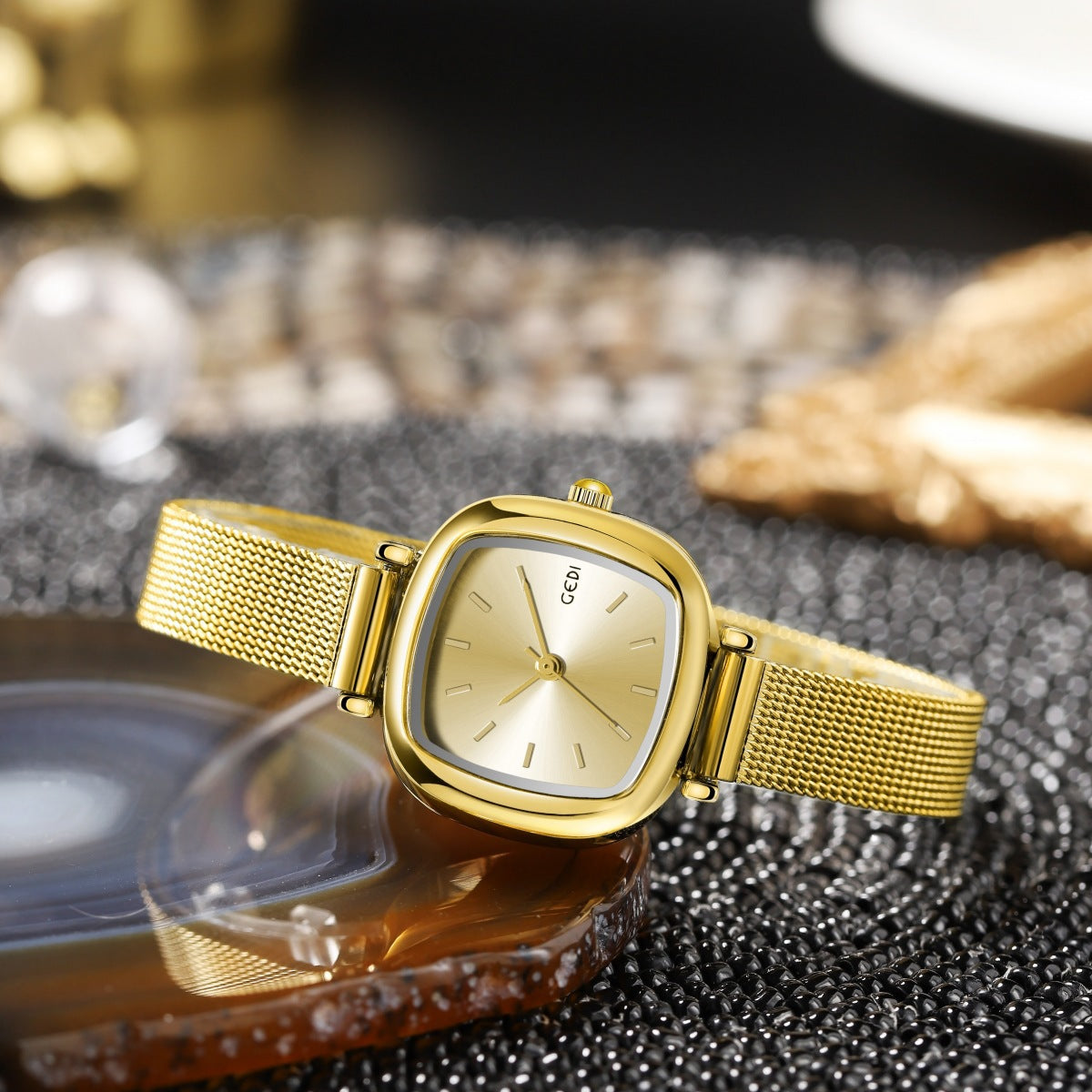 GESMART Women's Small Square Mesh Band Quartz Watch Slim Strap Minimalist Student Ladies Wristwatch
