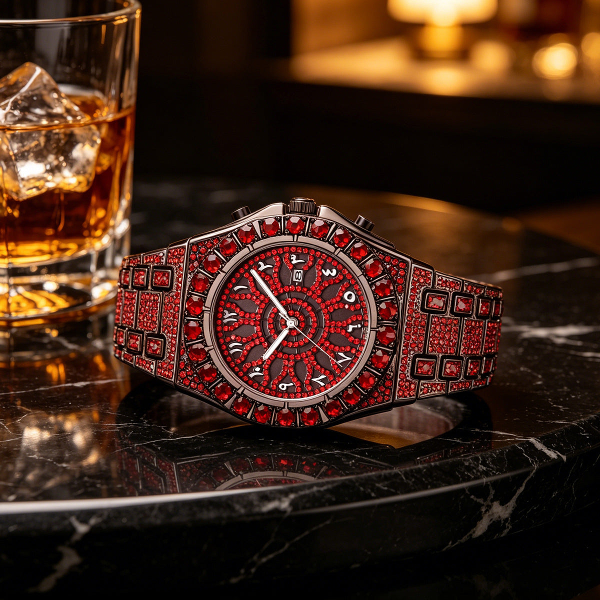 GESMART Men's Fashion Business Full Diamond Hip Hop Style Quartz Watch Luminous Calendar
