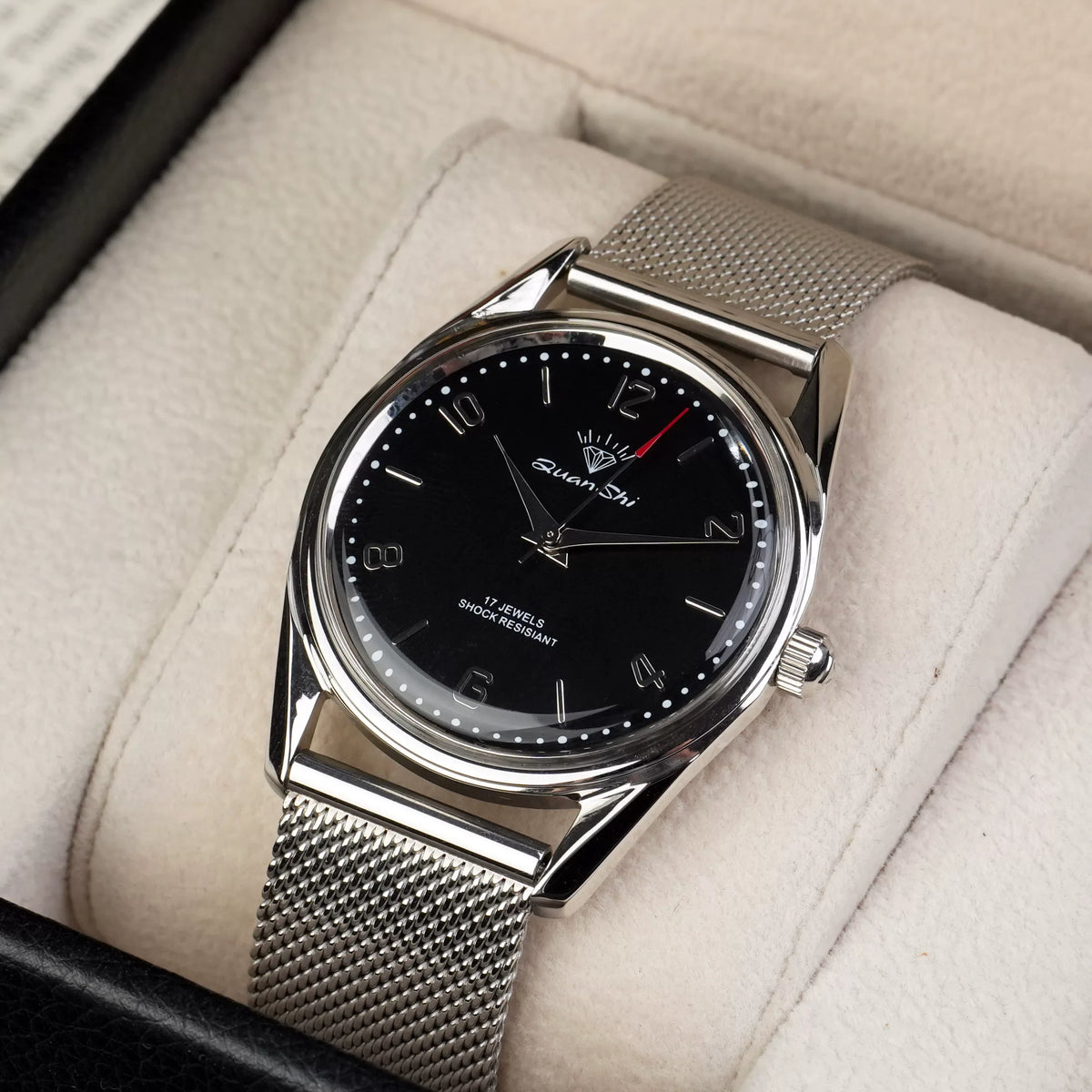 Vintage Men's Manual Wind Watch Solid Steel Bracelet 17 Jewels Shockproof