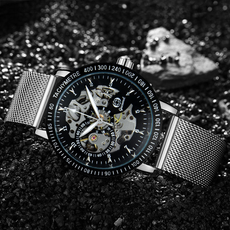 GESMART Men's Skeleton Automatic Mechanical Watch Mesh Band Business Fashion Wristwatch