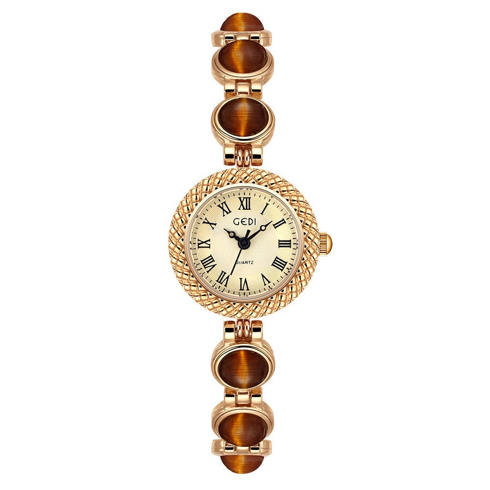 Women's Vintage Turquoise Gold-Bead Bracelet Quartz Watch