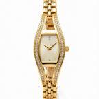 Women's Vintage Crescent-Shaped Rhinestone Gold Quartz Watch