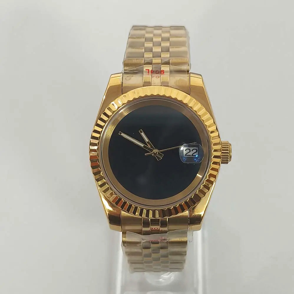 Men's Automatic Watch 36/39mm Gold Steel Case Sunray Dial NH35 Movement