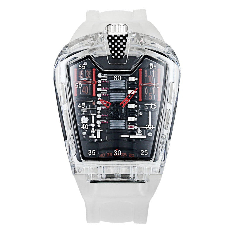 Men's Transparent-Case Silicone Sport Quartz Watch