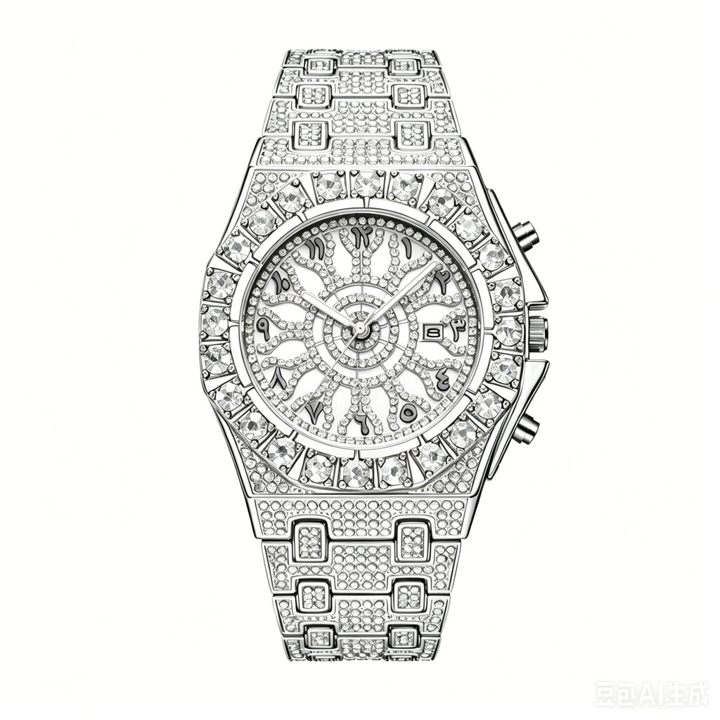 GESMART Men's Fashion Business Full Diamond Hip Hop Style Quartz Watch Luminous Calendar