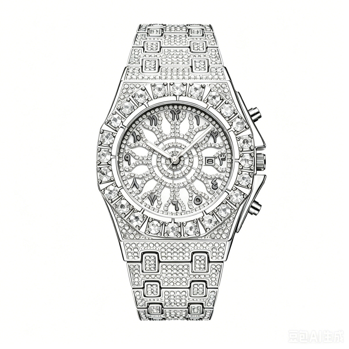 GESMART Men's Fashion Business Full Diamond Hip Hop Style Quartz Watch Luminous Calendar