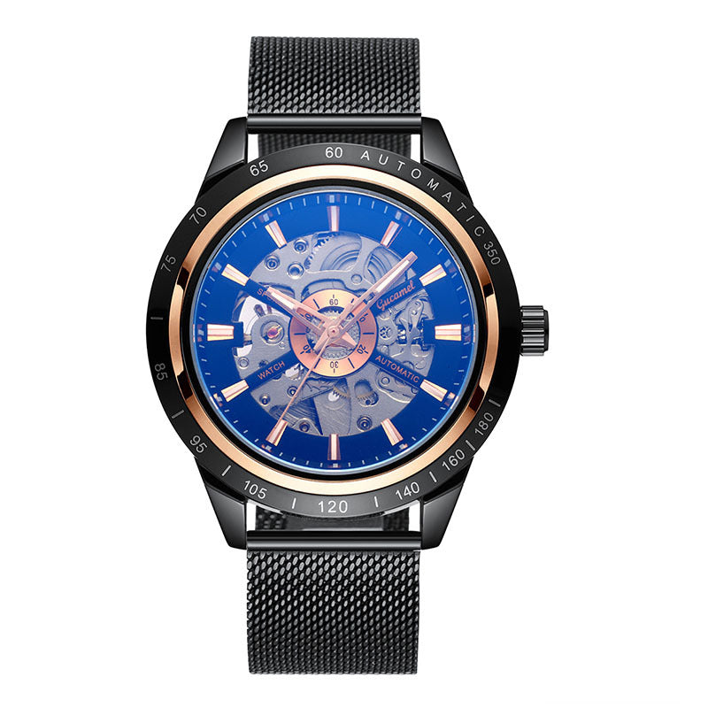 GESMART Men's Automatic Mechanical Watch Mesh Band Luminous Skeleton Exhibition Case Back