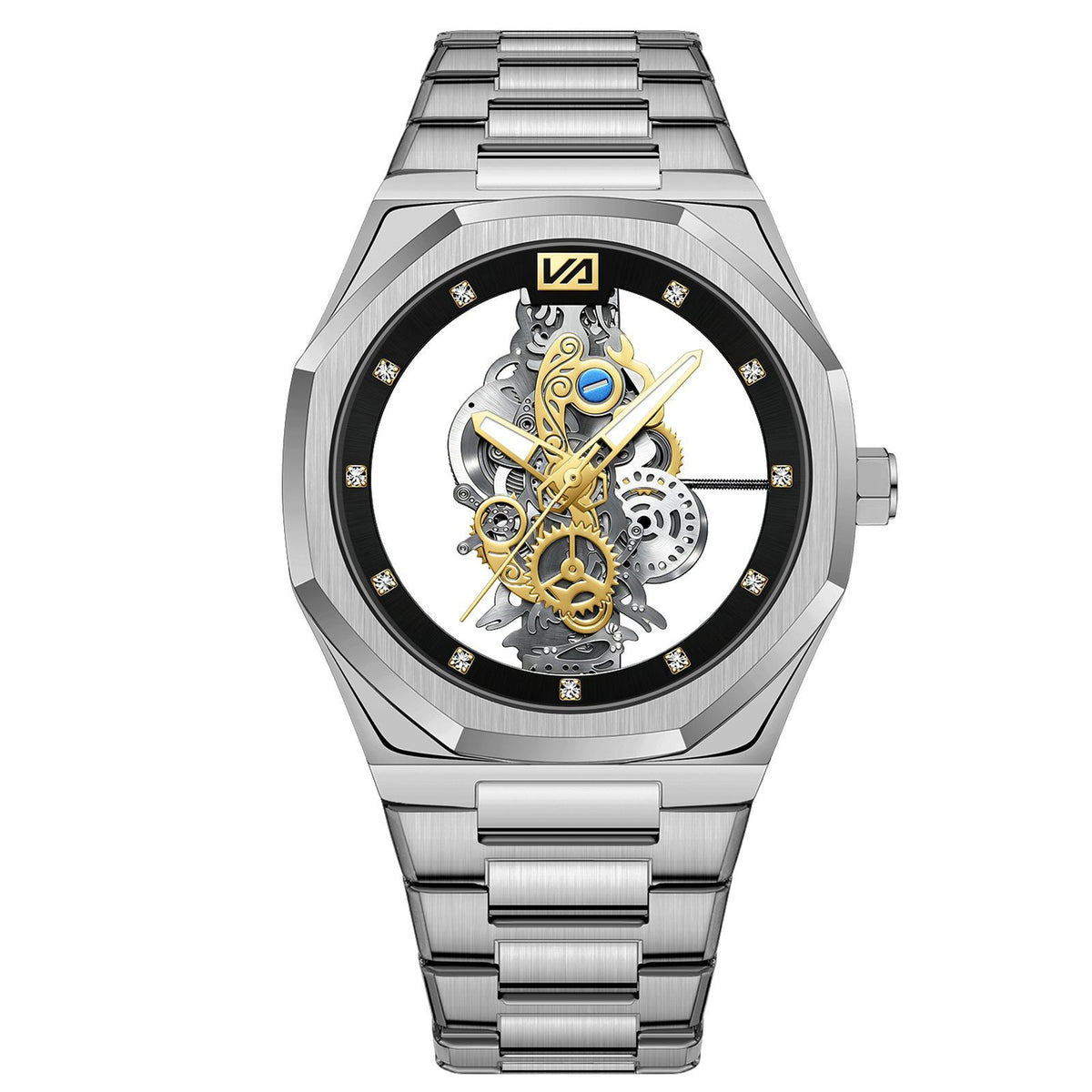 GESMART Men's Double Sided Transparent Skeleton Hand Winding Mechanical Watch Water Resistant Luminous