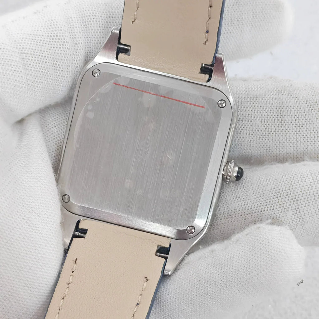 Ladies 34mm Square Quartz Watch Stainless Steel Case Leather Strap 2025 Movement