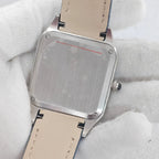Ladies 34mm Square Quartz Watch Stainless Steel Case Leather Strap 2025 Movement