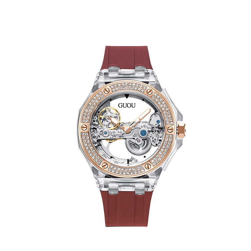 Women's Rhinestone Dial Watch with Soft Silicone Strap
