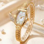 Women's Vintage Mother-of-Pearl Rhinestone Gold Quartz Watch