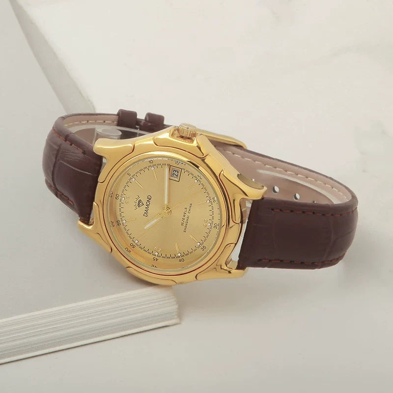 Diamond Brand Men's Automatic Mechanical Watch Titanium Round Date Leather NOS