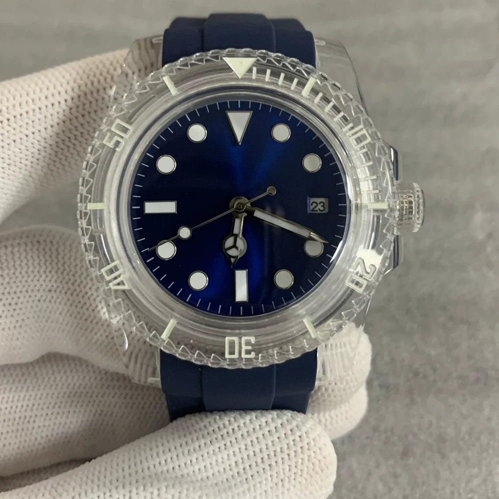Automatic Watch 40mm Transparent Case Acrylic Crystal Luminous 8215 Movement