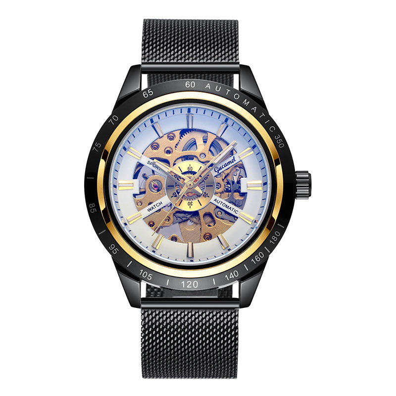 GESMART Men's Automatic Mechanical Watch Mesh Band Luminous Skeleton Exhibition Case Back