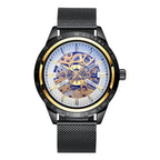 GESMART Men's Automatic Mechanical Watch Mesh Band Luminous Skeleton Exhibition Case Back