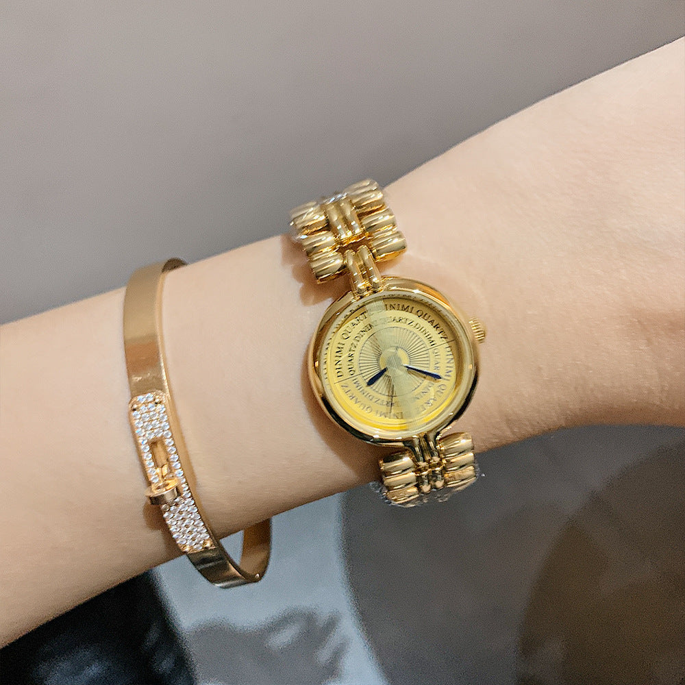 GESMART Women's Round Gold Tone Two Hands Quartz Bracelet Watch Minimalist Niche Fashion