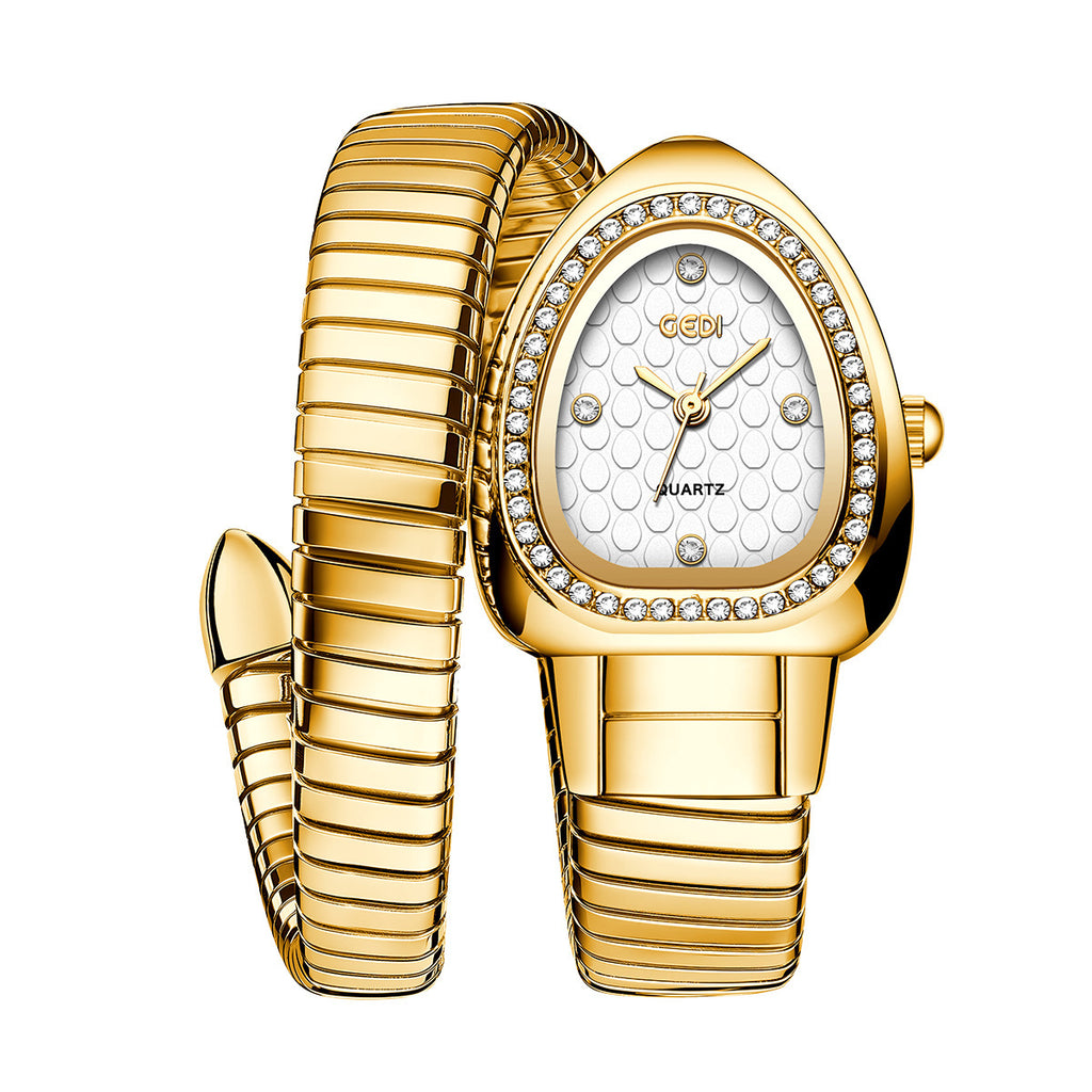 Women's Gold Snake-Strap Rhinestone Quartz Watch