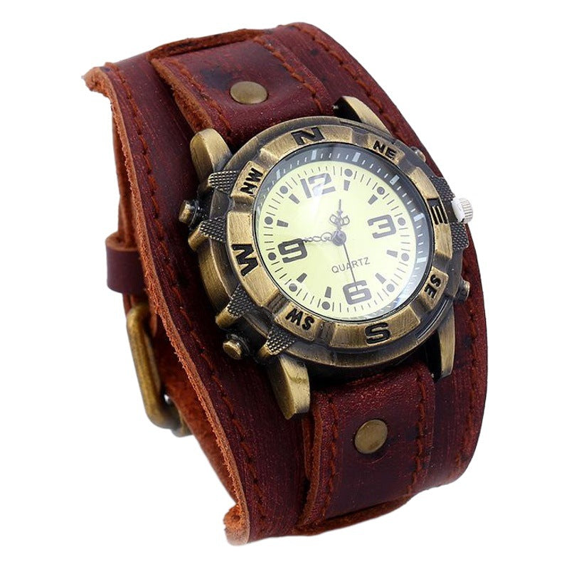 Men's Punk Vintage Cowhide Leather Bracelet Watch