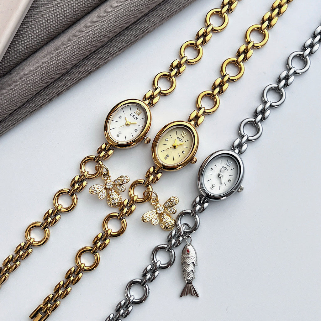 Women's Gold Bee-Pendant Bracelet Quartz Watch