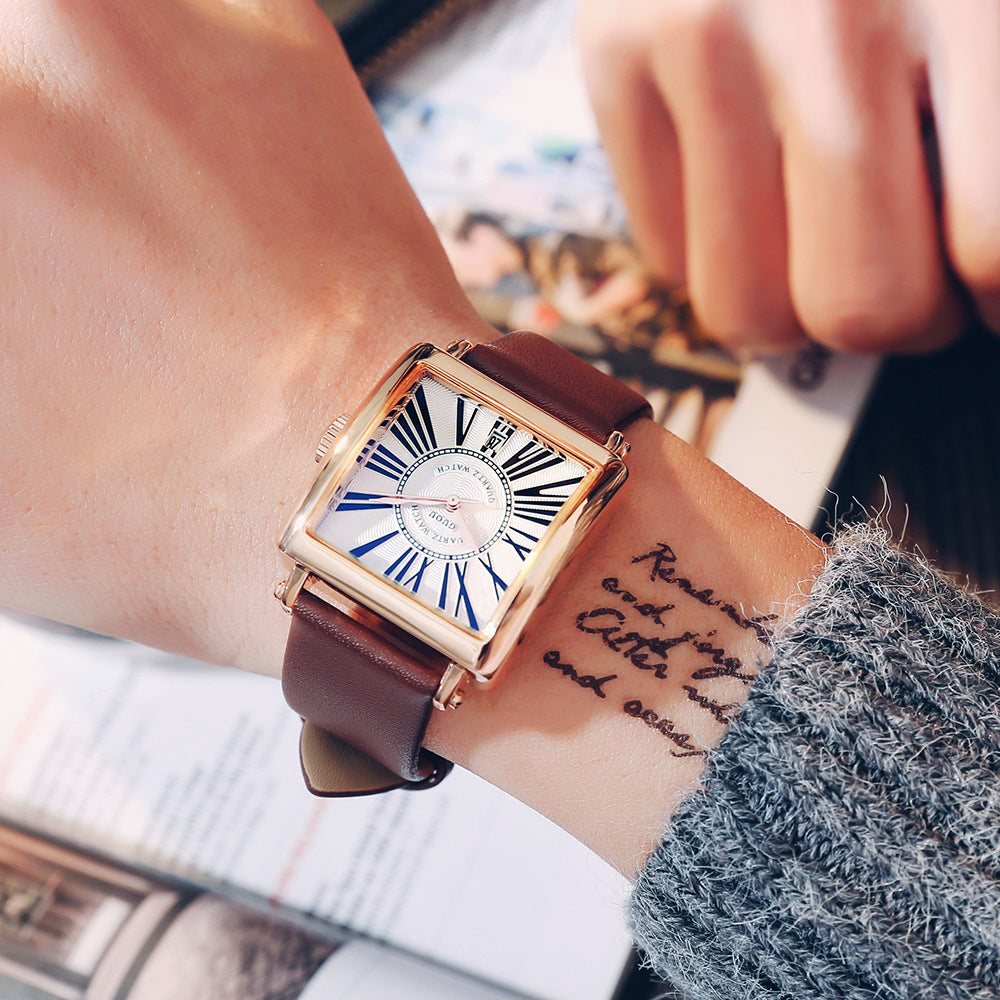 GESMART Men's Square Quartz Watch Roman Numeral Dial Leather Band Fashion Elegant Wristwatch