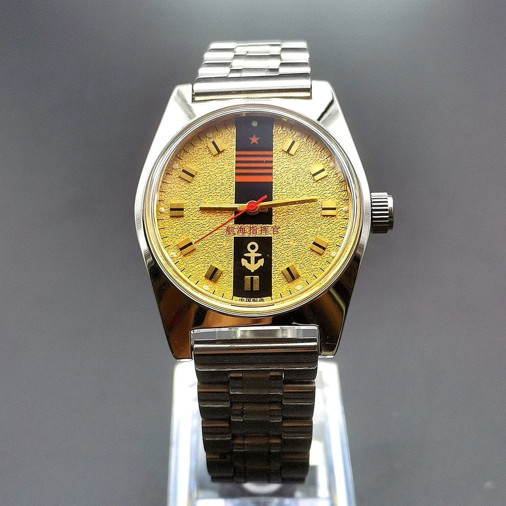 Navy Commander Men's Mechanical Watch Leather Steel Fold Strap Commemorative
