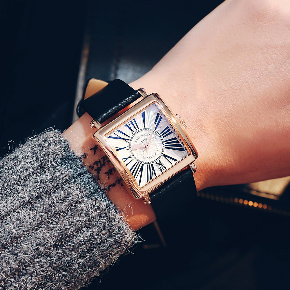 GESMART Men's Square Quartz Watch Roman Numeral Dial Leather Band Fashion Elegant Wristwatch