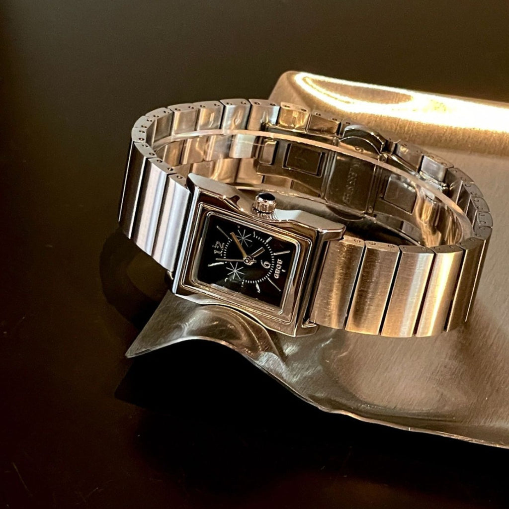 Women's Vintage Small Square Silver Bamboo Steel-Band Quartz Watch