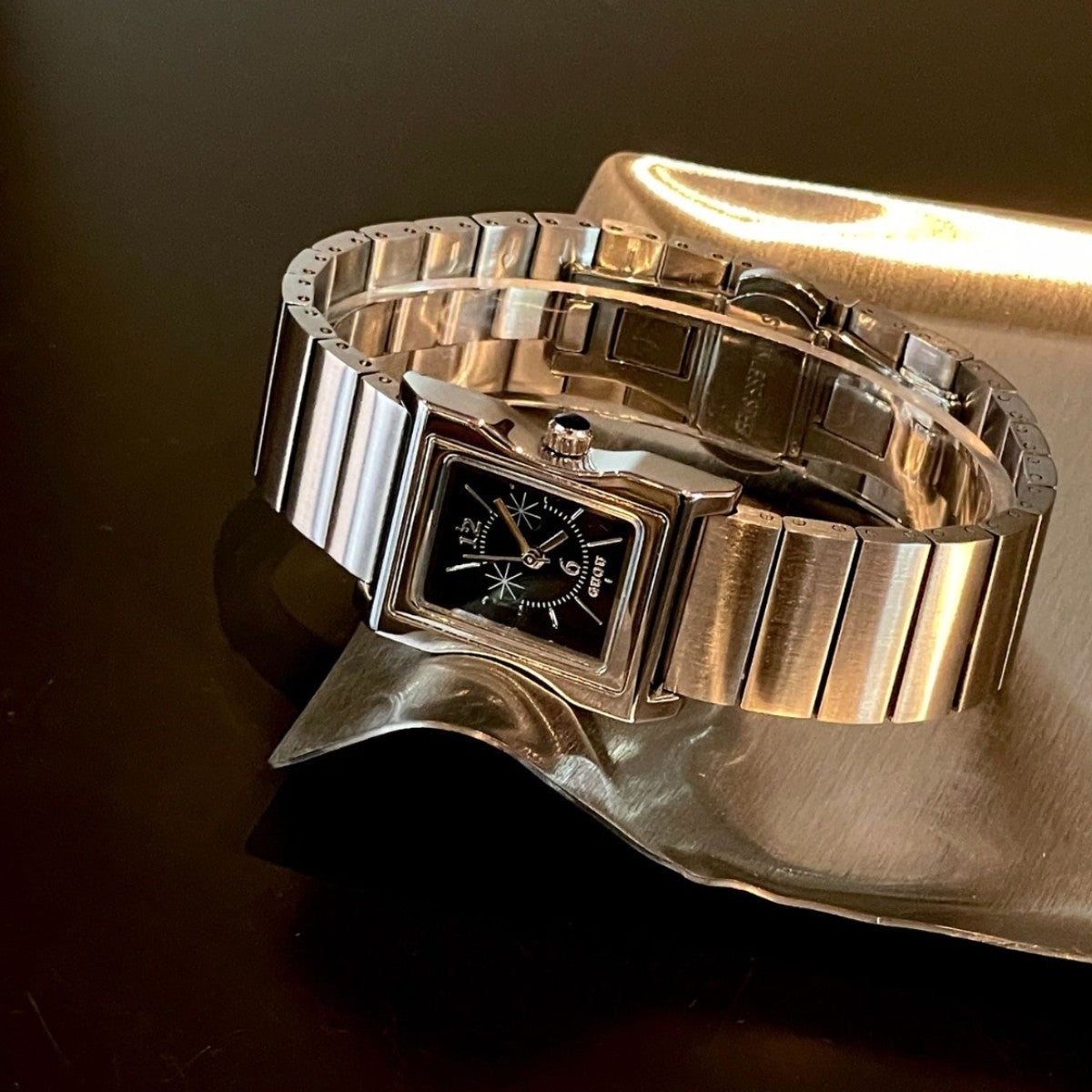 Women's Vintage Small Square Silver Bamboo Steel-Band Quartz Watch