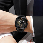 GESMART Men's Square Large Dial Quartz Watch Leather Band Stylish Low Key Personality Design