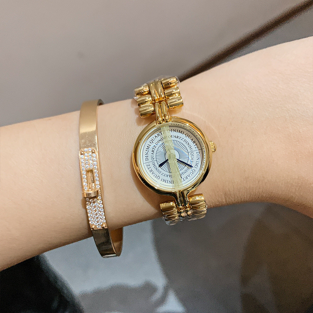 GESMART Women's Round Gold Tone Two Hands Quartz Bracelet Watch Minimalist Niche Fashion