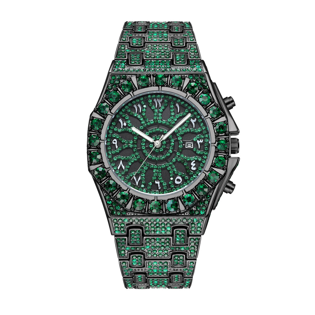 GESMART Men's Fashion Business Full Diamond Hip Hop Style Quartz Watch Luminous Calendar