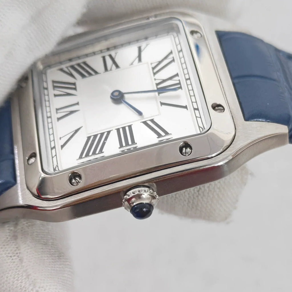 Ladies 34mm Square Quartz Watch Stainless Steel Case Leather Strap 2025 Movement