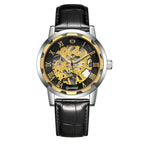 GESMART Men's Gold Tone Steel Band Skeleton Hand Winding Mechanical Watch Fashion Trendy
