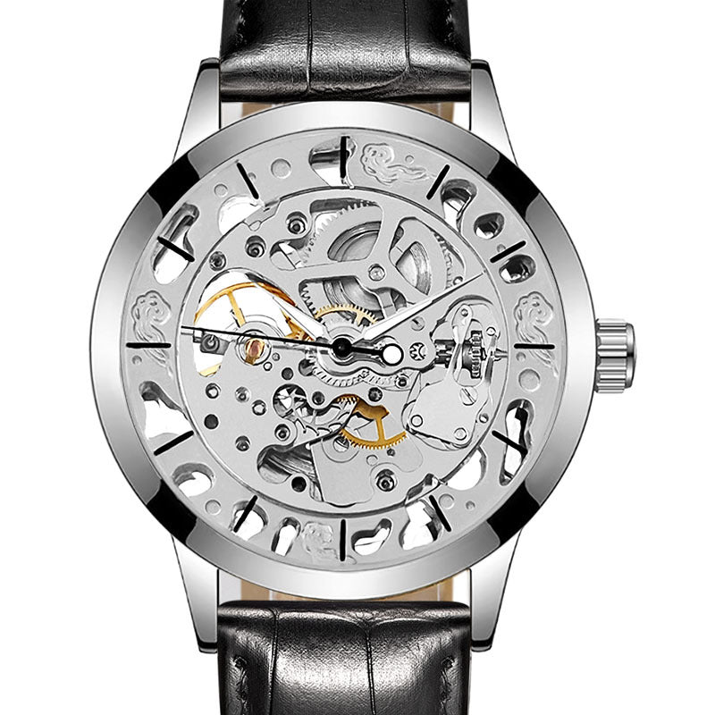 GESMART Men's Skeleton Automatic Mechanical Watch Leather Band Casual Fashion Wristwatch