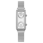 Women's Vintage Roman Numeral Small Square Dual-Time Mesh-Band Quartz Watch