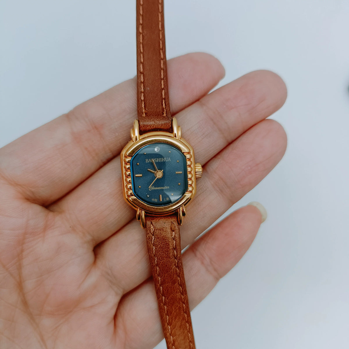 Baoshihua Ladies Mechanical Watch Blue Dial Square Vintage Original NOS