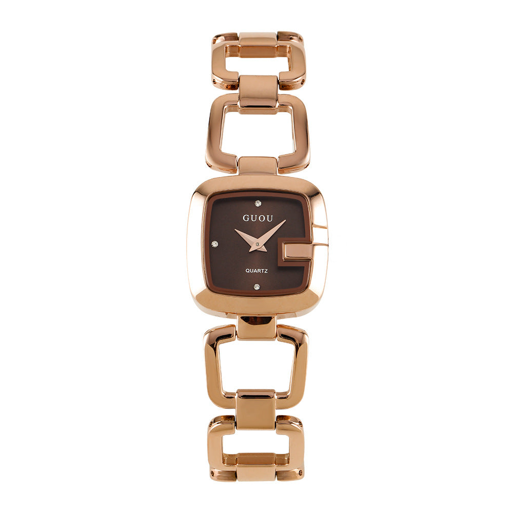 Women's Small Square Steel-Band Rhinestone Bracelet Quartz Watch