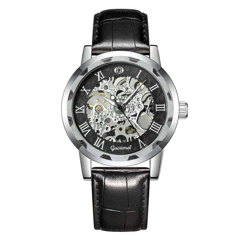 GESMART Men's Hand Winding Mechanical Skeleton Watch Exhibition Case Back Fashion