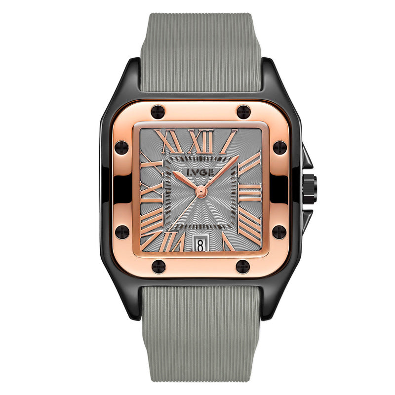 Women's Minimalist Roman Numeral Calendar Square Silicone-Strap Quartz Watch