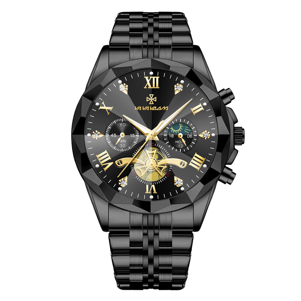 GESMART Men's Diamond Facet Design Quartz Watch Multifunction Luminous Water Resistant Student