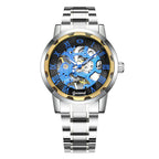 GESMART Men's Gold Tone Steel Band Skeleton Hand Winding Mechanical Watch Fashion Trendy