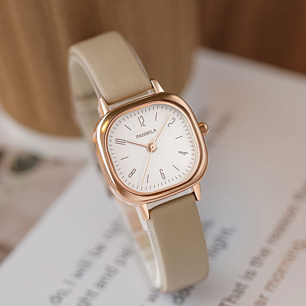 GESMART Women's Small Square Quartz Watch Leather Band Minimalist Elegant Ladies Wristwatch