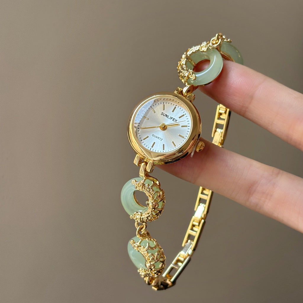 Women's Jade Peace-Buckle Bracelet Vintage Quartz Watch