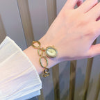 Women's French Braided Mother-of-Pearl Oval Skeleton Gold Bracelet Watch