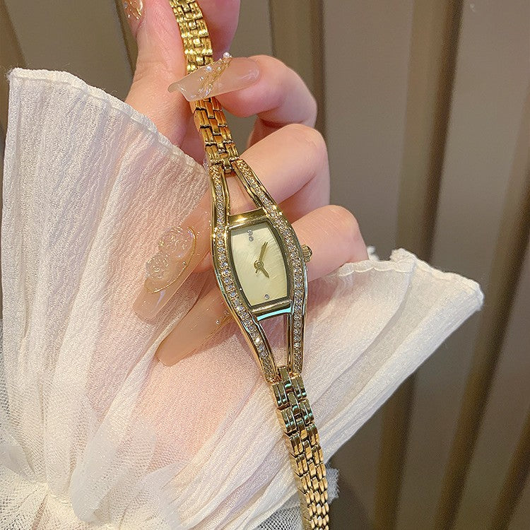 Women's Vintage Crescent-Shaped Rhinestone Gold Quartz Watch
